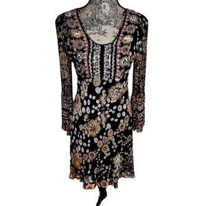 VTG Diane Von Furstenberg Women Floral Silk Dress Bell Sleeve Sequins Beads Sz 6